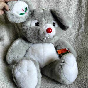 Red nose Christmas Mouse Embroidered ear with tag 15" Fordlet  1989 vintage